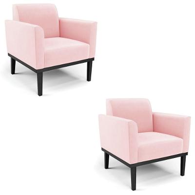 Poltrona Base Madeira Preto Kit 2 Maressa Suede Rosa Bebê