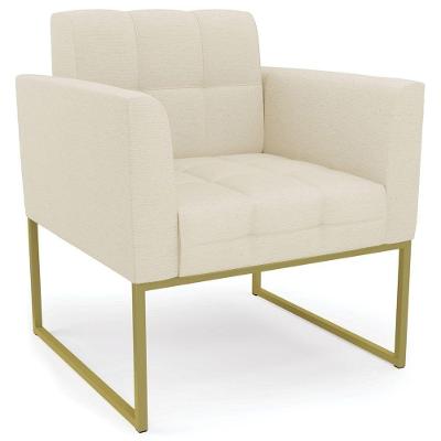 Poltrona Decorativa Base Industrial Dourado Ana Linho Bege
