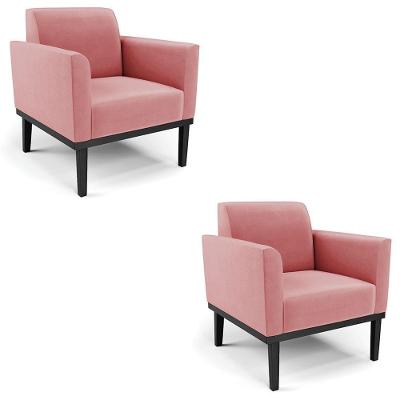 Poltrona Base Madeira Preto Kit 2 Maressa Suede Rosê