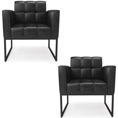 Poltrona Base Industrial Preto Kit 2 Ana Sintético Pu Preto