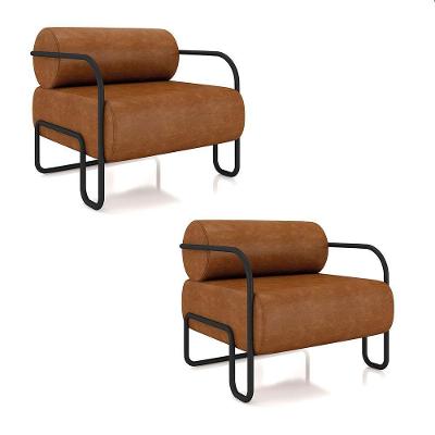 Poltrona Sala De Estar Industrial Preto Kit 2 Ameli Sintético Pu Nozes K01 - D'rossi