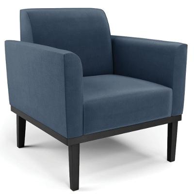 Poltrona Decorativa Base Madeira Preto Maressa Suede Azul Marinho