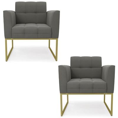 Poltrona Base Industrial Dourado Kit 2 Ana Suede Grafite
