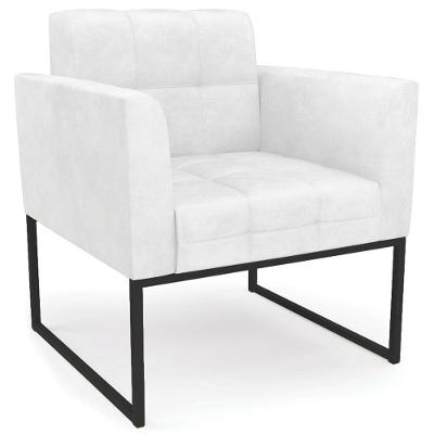 Poltrona Decorativa Base Industrial Preto Ana Sintético Pu Branco - Ibiza