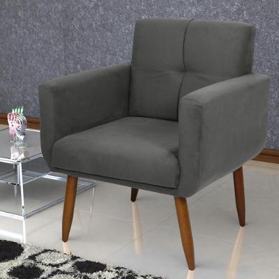 Poltrona Decorativa Para Sala Lilian Suede Cinza