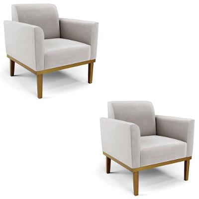 Poltrona Base Madeira Castanho Kit 2 Maressa Veludo Cinza
