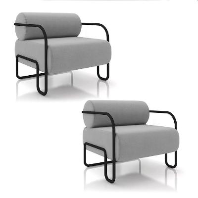 Poltrona Sala De Estar Industrial Preto Kit 2 Ameli Veludo Cinza K01 - D'rossi