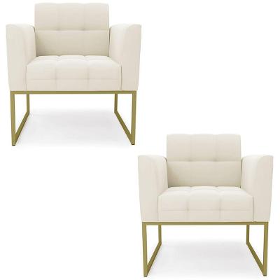 Poltrona Base Industrial Dourado Kit 2 Ana Veludo Bege