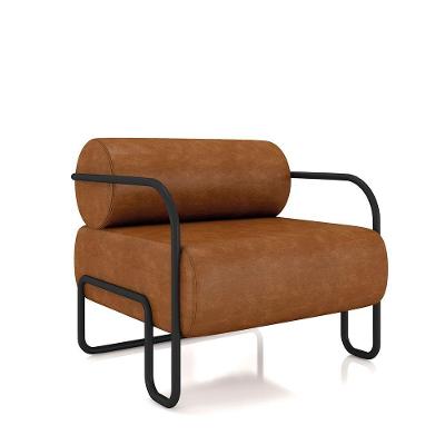 Poltrona Sala De Estar Industrial Preto Ameli Sintético Pu K01 - D'rossi Cor Nozes