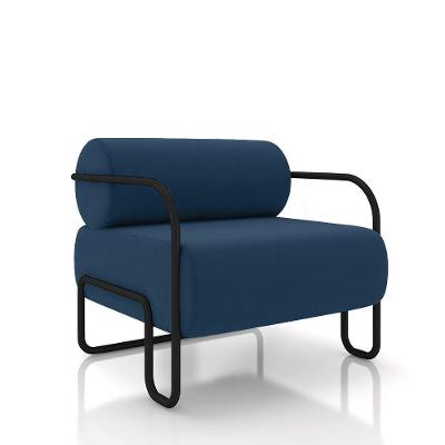 Poltrona Sala De Estar Industrial Preto Ameli Veludo Azul Marinho K01 - D'rossi