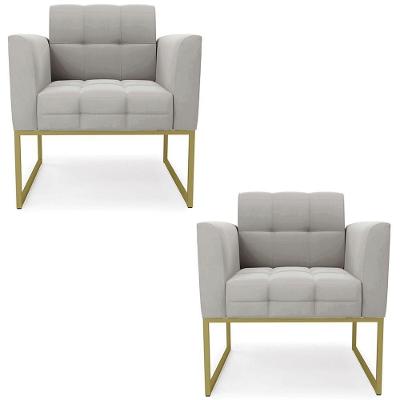 Poltrona Base Industrial Dourado Kit 2 Ana Veludo Cinza