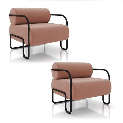 Poltrona Sala De Estar Industrial Preto Kit 2 Ameli Veludo Rosê K01 - D'rossi