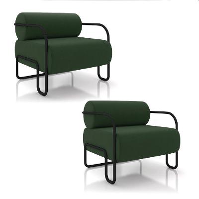 Poltrona Sala De Estar Industrial Preto Kit 2 Ameli Veludo Verde Musgo K01 - D'rossi
