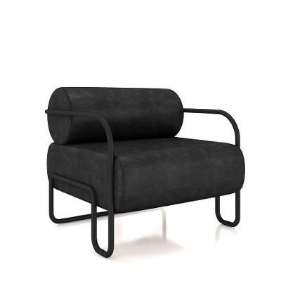 Poltrona Sala De Estar Industrial Preto Ameli Sintético Pu Preto K01 - D'rossi
