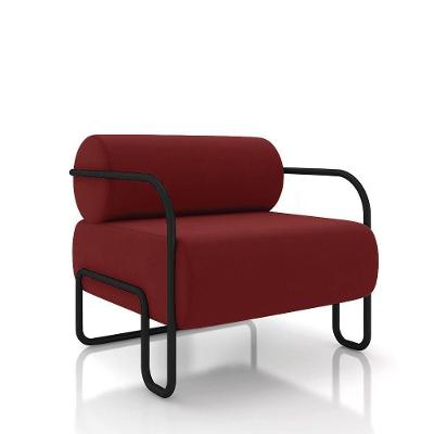 Poltrona Sala De Estar Industrial Preto Ameli Veludo Vermelho K01 - D'rossi