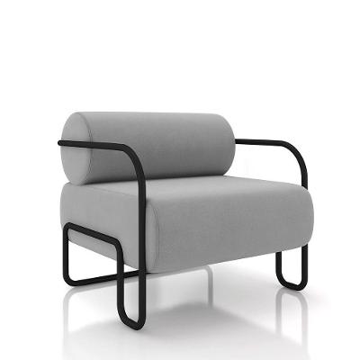 Poltrona Sala De Estar Industrial Preto Ameli Veludo Cinza K01 - D'rossi
