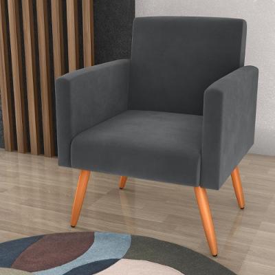 Poltrona Decorativa Para Sala Luan Veludo Cinza