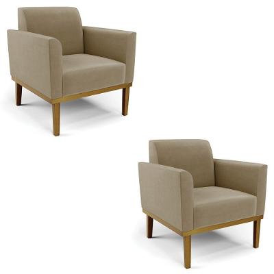 Poltrona Base Madeira Castanho Kit 2 Maressa Suede Preto