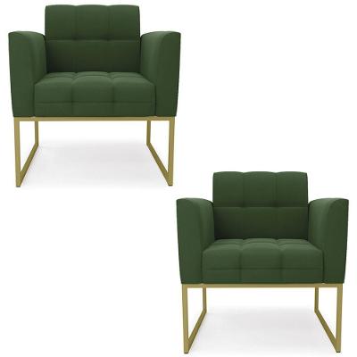 Poltrona Base Industrial Dourado Kit 2 Ana Suede Verde