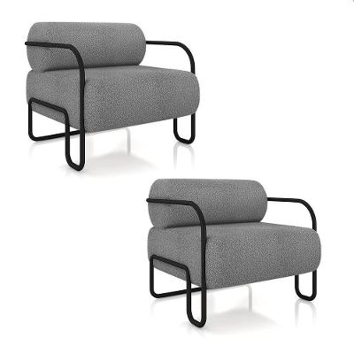 Poltrona Sala De Estar Industrial Preto Kit 2 Ameli Bouclê K01 - D'rossi Cor Cinza