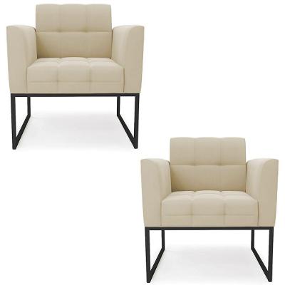 Poltrona Base Industrial Preto Kit 2 Ana Suede Bege
