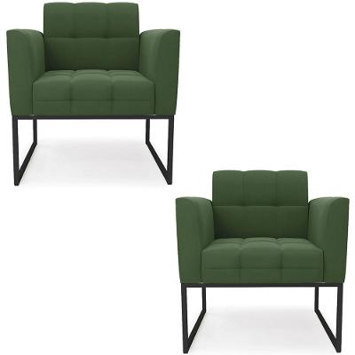 Poltrona Base Industrial Preto Kit 2 Ana Suede Verde