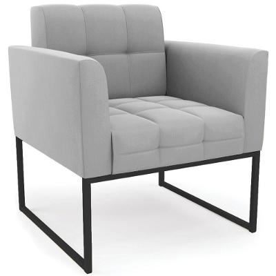 Poltrona Decorativa Base Industrial Preto Ana Suede Cinza
