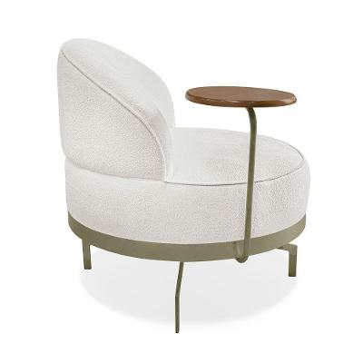 Poltrona Sala De Estar Base Giratória Dourada Aura Bouclê S04 - D'rossi Cor Off White