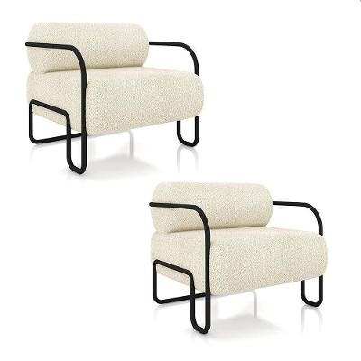 Poltrona Sala De Estar Industrial Preto Kit 2 Ameli Bouclê K01 - D'rossi Cor Bege