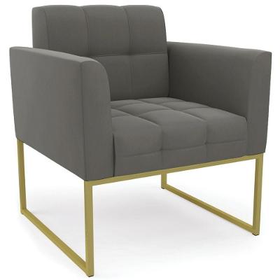 Poltrona Decorativa Base Industrial Dourado Ana Suede Grafite