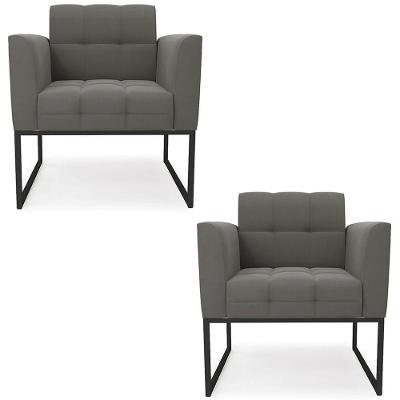 Poltrona Base Industrial Preto Kit 2 Ana Suede Grafite