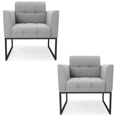 Poltrona Base Industrial Preto Kit 2 Ana Suede Cinza
