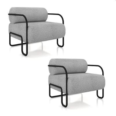 Poltrona Sala De Estar Industrial Preto Kit 2 Ameli Bouclê Cinza Claro K01 - D'rossi