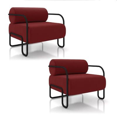 Poltrona Sala De Estar Industrial Preto Kit 2 Ameli Veludo Vermelho K01 - D'rossi