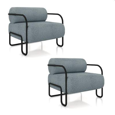 Poltrona Sala De Estar Industrial Preto Kit 2 Ameli Bouclê K01 - D'rossi Cor Azul
