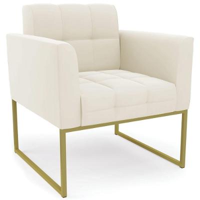 Poltrona Decorativa Base Industrial Dourado Ana Veludo Bege