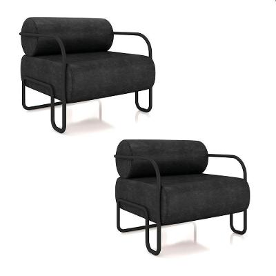 Poltrona Sala De Estar Industrial Preto Kit 2 Ameli Sintético Pu Preto K01 - D'rossi