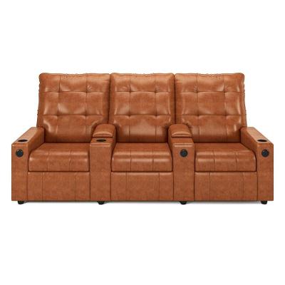Poltrona Reclinável Para Cinema Parma 3 Lugares Baú Usb Pu Brilho Fh1 - D'rossi Cor Caramelo