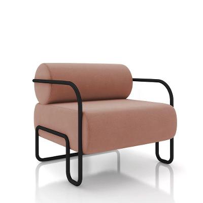 Poltrona Sala De Estar Industrial Preto Ameli Veludo Rosê K01 - D'rossi