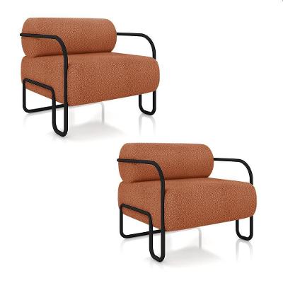 Poltrona Sala De Estar Industrial Preto Kit 2 Ameli Bouclê K01 - D'rossi Cor Terra Cota