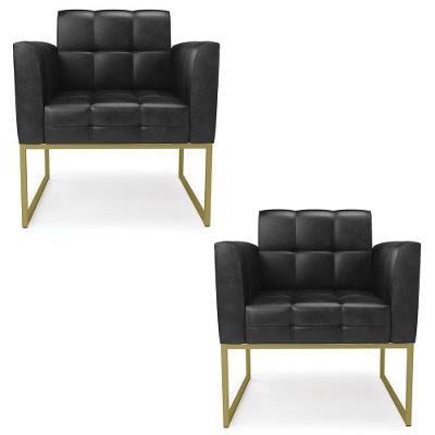 Poltrona Base Industrial Dourado Kit 2 Ana Sintético Pu Preto