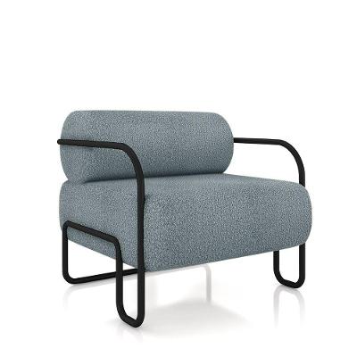 Poltrona Sala De Estar Industrial Preto Ameli Bouclê Azul K01 - D'rossi