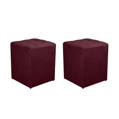 Kit 2 Puff Quadrado Decorativo Suede Cor:púrpura