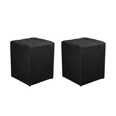 Kit 2 Puff Quadrado Decorativo Suede Cor:preto