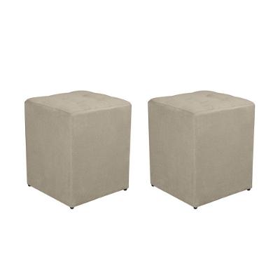 Kit 2 Puff Quadrado Decorativo Suede Cor:creme