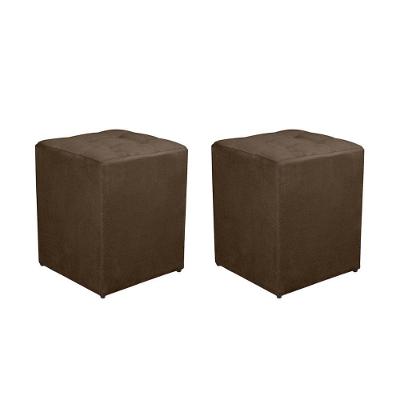Kit 2 Puff Quadrado Decorativo Suede Cor:marrom