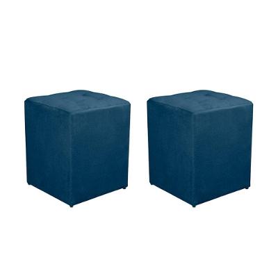 Kit 2 Puff Quadrado Decorativo Suede Cor:azul Escuro