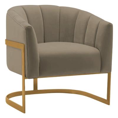 Poltrona Decorativa Sala De Estar Recepção Mavie Base De Ferro Dourado Suede Adj Decor Cappuccino