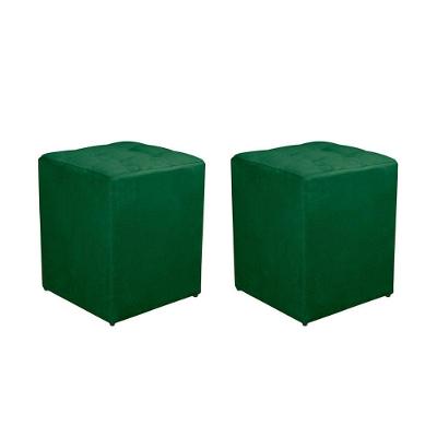 Kit 2 Puff Quadrado Decorativo Suede Cor:verde Escuro