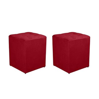 Kit 2 Puff Quadrado Decorativo Suede Cor:vermelho Escuro